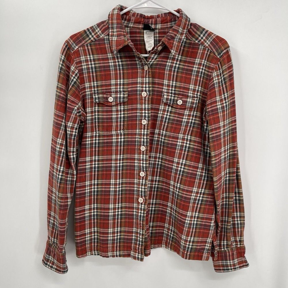 Patagonia Size 8 Flannel Shirt Womens Red Plaid‎ Organic Cotton Button Down Long